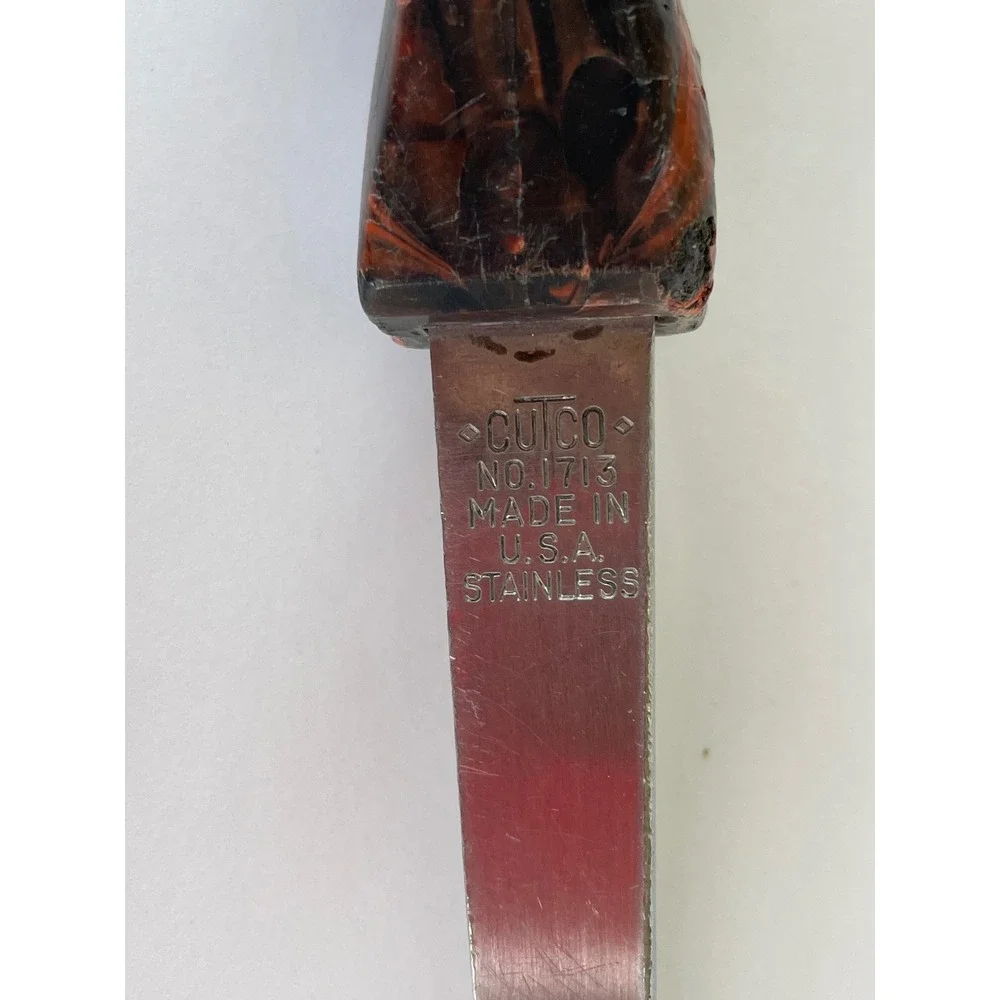 Vintage Cutco 1713 Slotted Serving Spoon Stainless Steel Brown Marbled Handle US